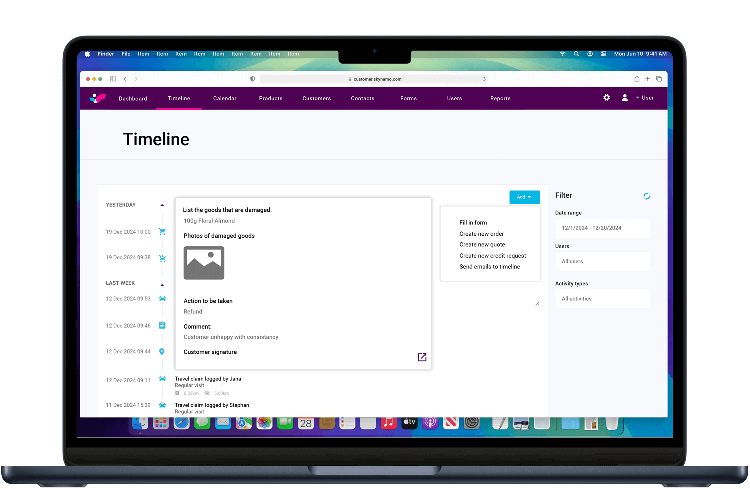 Skynamo Mobile Sales App - Timlines