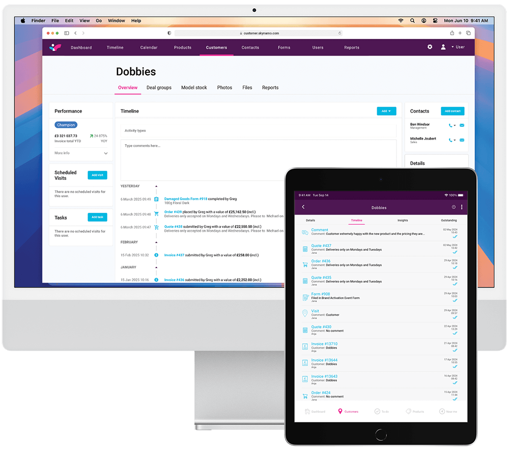 Skynamo Mobile Sales App - Customer profile and timeline
