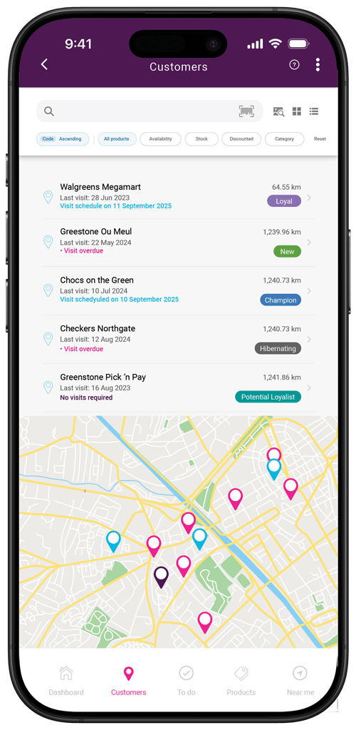 Skynamo Mobile Sales App - Customer - map view
