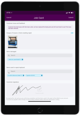 Skynamo Mobile sales app - Job Card