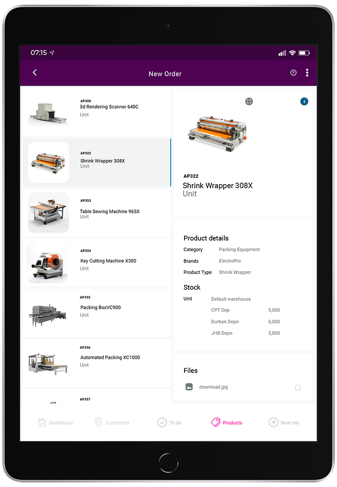 Skynamo Mobile Sales App- product details view