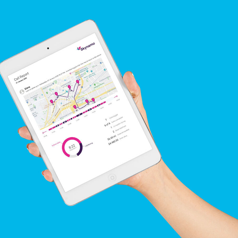 Skynamo call report on tablet for sales reps